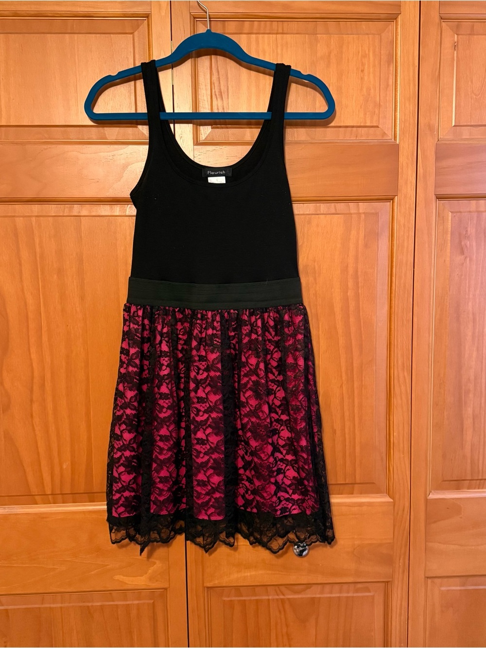 Black & Pink Lace Overlay Dress
